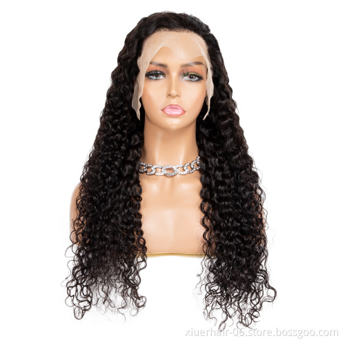 Wholesale Glueless Peruvian High Density Water Waves Natural Hd Transparent Swiss Brazilian 100% Human Hair Lace Front Wigs